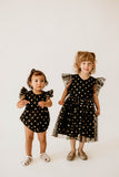 Girl’s Black and Gold Polka Dot Tulle Pinafore Twirl Dress