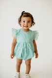 Infant Girl's Turquoise and Gold Polka Dot Tulle Bubble Romper