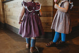 Little Girl's Dark Purple Linen Pinafore Ruffle Dress