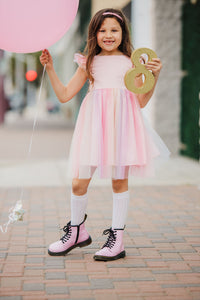 Little Girl's Pink Ombre Flutter Sleeve Tulle Party Dress