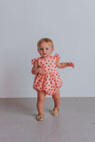 infant girl's orange floral bubble romper