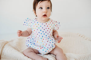 infant girls rainbow hearts valentines day bubble romper