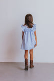 little girls blue swiss dot ruffle dress