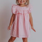 Little Girl's Pink Swiss Dot Ruffle Dress