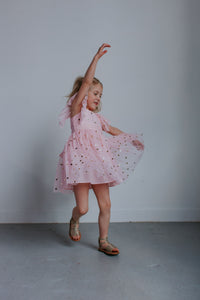 little girls pink and gold dress