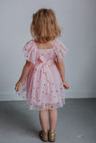 pink and gold tulle flower girl dress