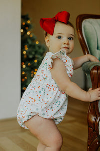 infant girls ditsy candy cane print christmas bubble romper