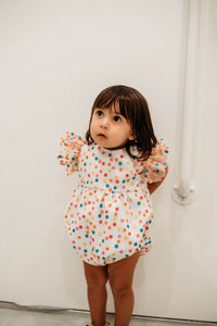 Infant Girl's Multicolor Rainbow Confetti Tulle Bubble Romper