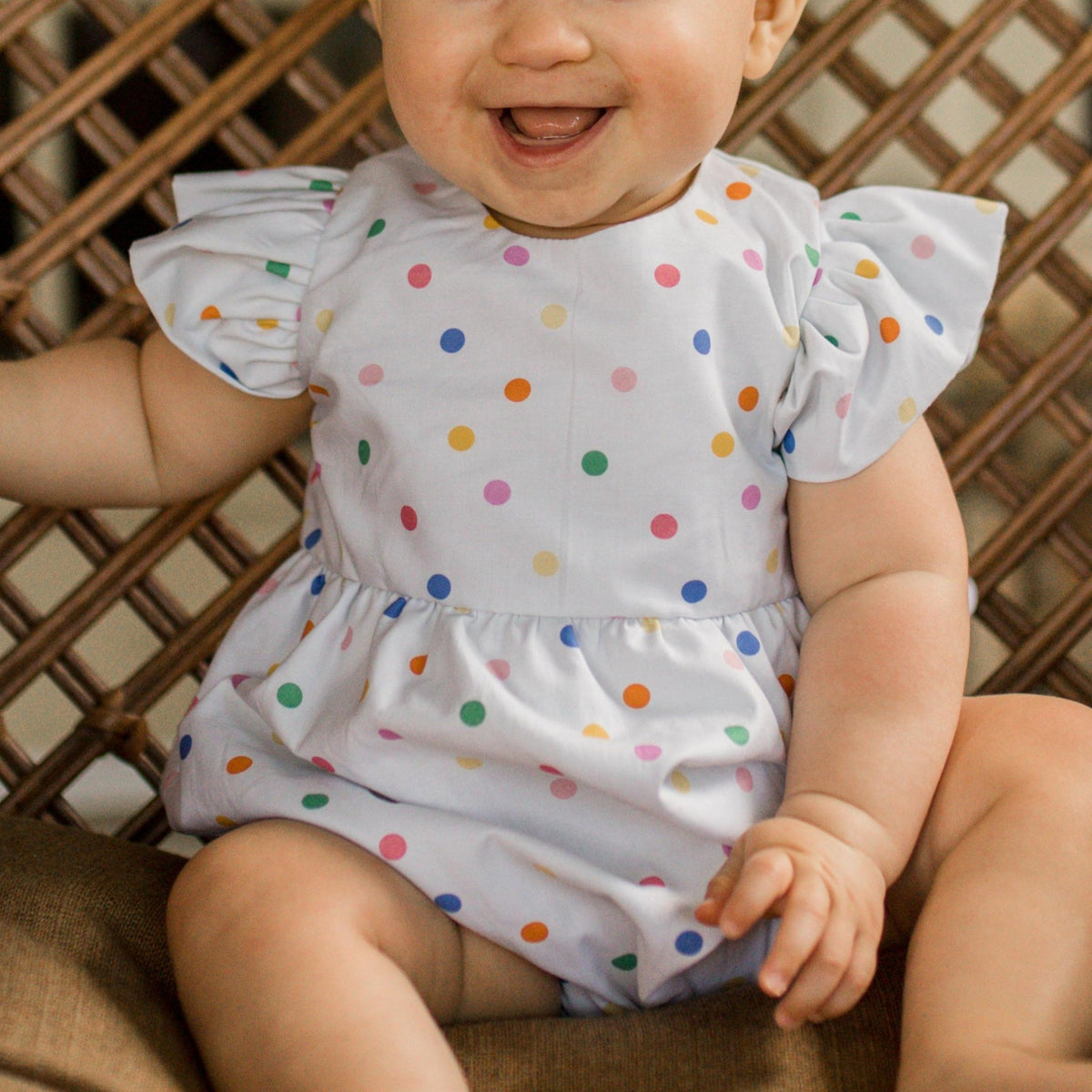 Infant Girl s Rainbow Polka Dot Ruffle Sleeve Romper