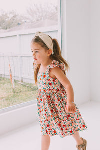 Little Girl's Pink Red and Gold Floral Twirl Dress