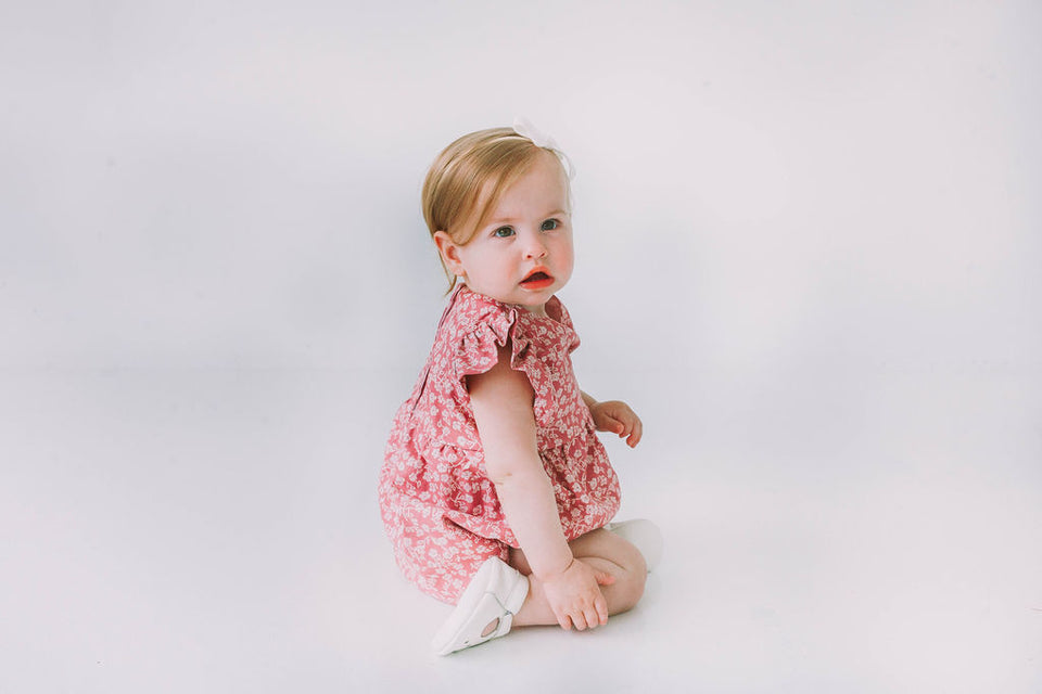 little girls pink and white floral outfit
