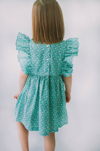 little girls daisy print turquoise easter dress