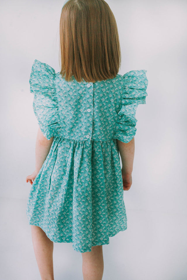 little girls daisy print turquoise easter dress