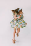 Little Girl's Orange Blue and Green Botanical Floral Pinafore Dress
