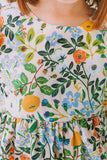 Little Girl's Orange Blue and Green Botanical Floral Pinafore Dress