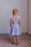little girl's lavender seersucker dress