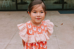 Little Girl's Woodland Fox Print Cotton Ruffle Collar Shift Dress