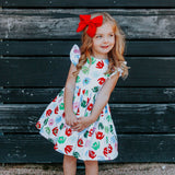 Little Girl's Multicolor Christmas Sweater Print Ruffle Sleeve Cotton Dress