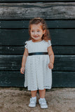 Little Girl's White Lace Dress with Black Satin Sash