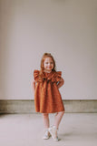 Little Girl's Brown and White Polka Dot Cotton Ruffle Collar Shift Dress