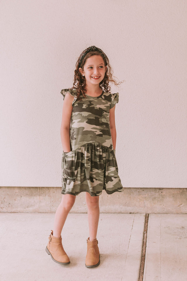 Little Girl's Camo Print Three-Pocket Jersey Knit Dress