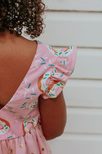 Little Girl's Pink Donut Print Scoop Back Tulle Twirl Dress