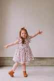 Little Girl's Muted Neutral Brown Floral Print Pinafore Dress