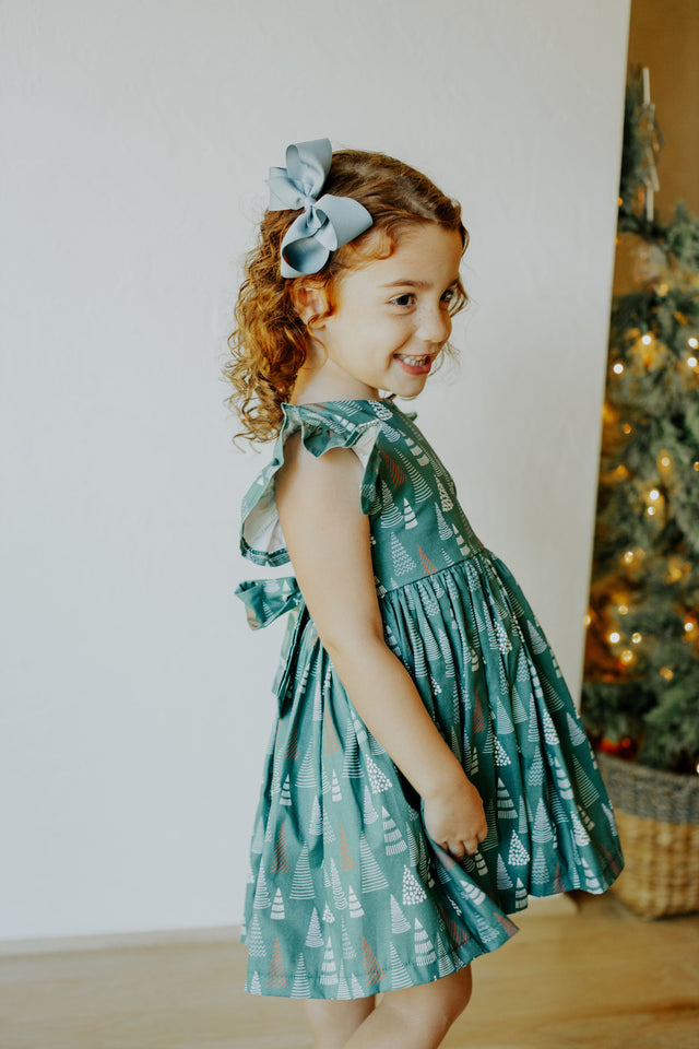 little girls muted hygge tree christmas dress