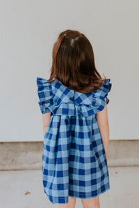 little girls navy and blue plaid dress