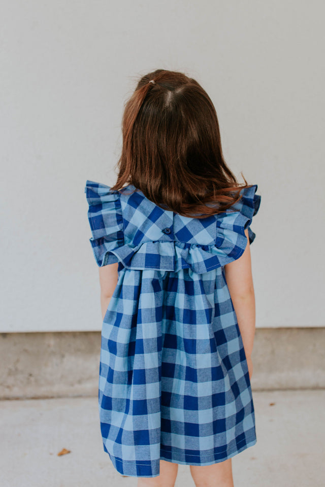 little girls navy and blue plaid dress
