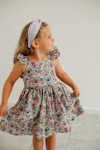 Little Girl's Purple Calico Floral Twirl Dress