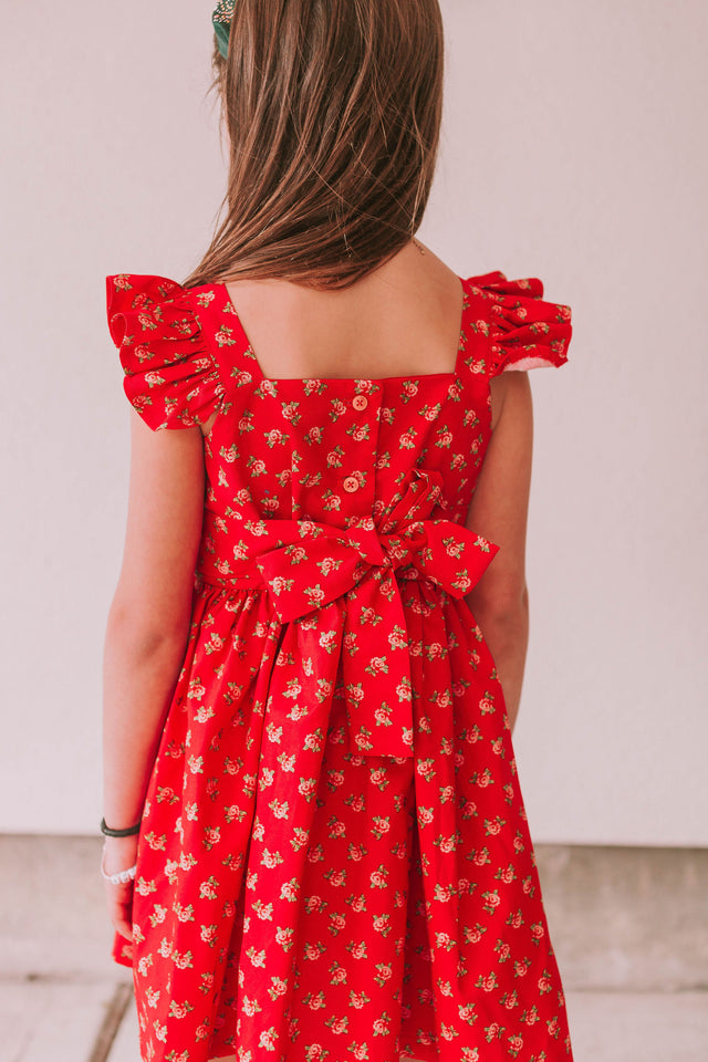 little girls red floral print dress