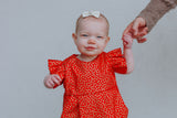Infant Girls Red & Gold Hearts Bubble Romper