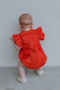 baby girls red and gold heart bubble romper outift