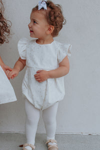 Infant Girls White & Silver Hearts Bubble Romper
