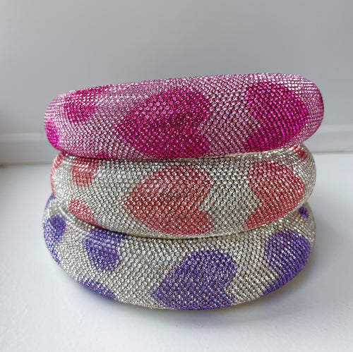 girls heart rhinestone sponge padded headband 