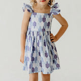 Girl’s Blue and White Dreidel Print Hanukkah Dress