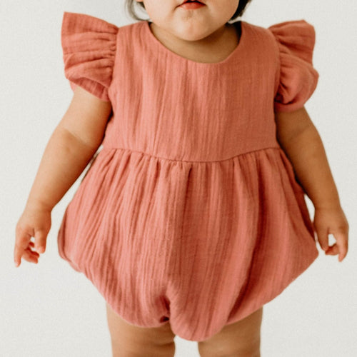 rose pink bubble romper for baby girl