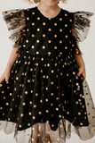 Girl’s Black and Gold Polka Dot Tulle Pinafore Twirl Dress