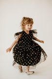 Girl’s Black and Gold Polka Dot Tulle Pinafore Twirl Dress