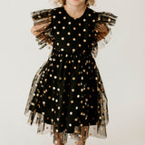 Girl’s Black and Gold Polka Dot Tulle Pinafore Twirl Dress