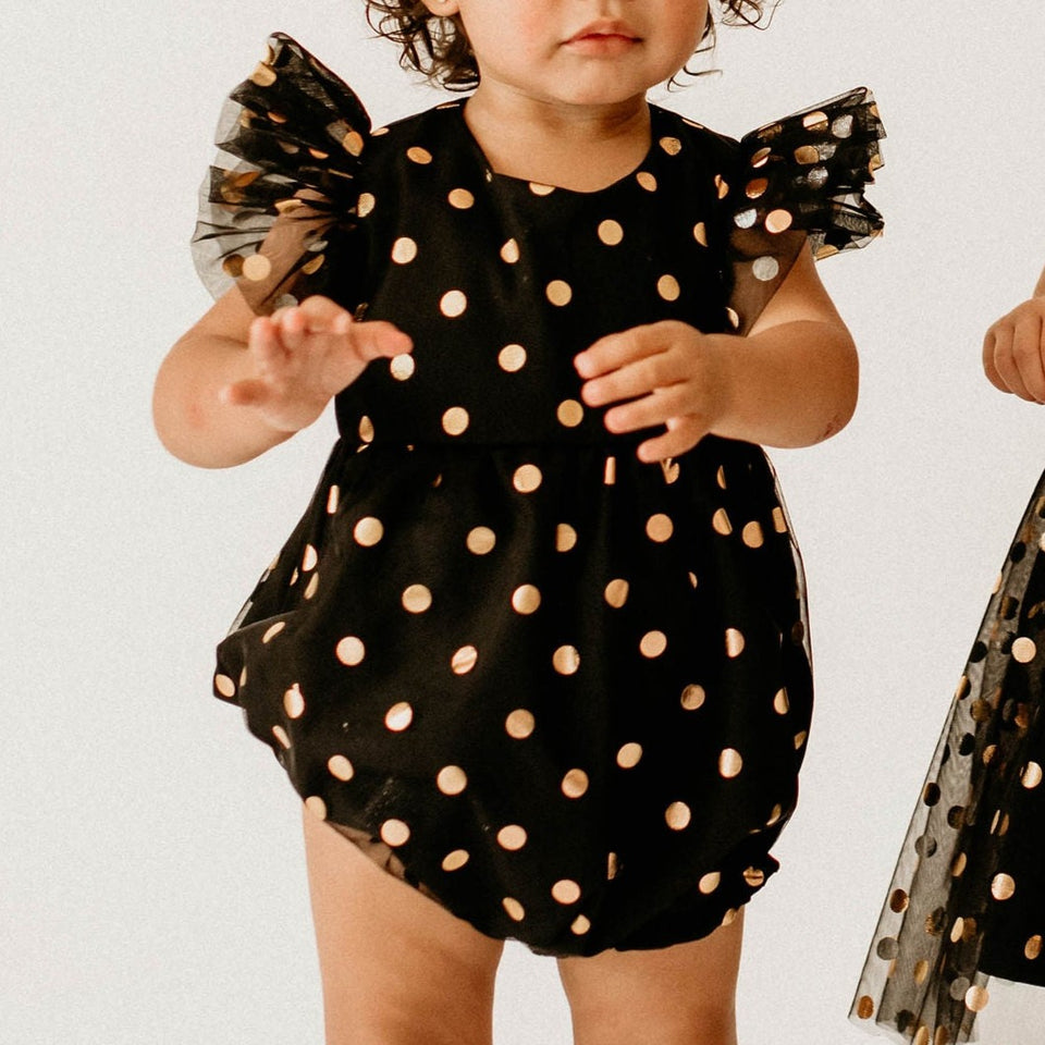Infant Girl's Black and Gold Polka Dot Tulle Bubble Romper – cuteheads