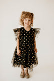 Girl’s Black and Gold Polka Dot Tulle Pinafore Twirl Dress