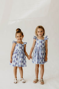 Girl’s Blue and White Dreidel Print Hanukkah Dress