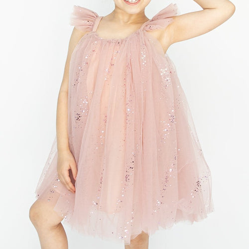 blush pink sparkly tulle dress