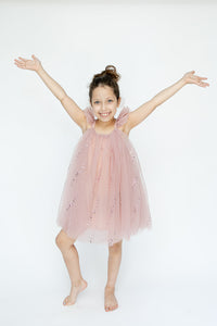 girls blush pink tulle flower girl dress