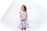 Girl’s Boho Black and white Floral Cotton Flutter Sleeve Peasant Dress
