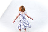 Girl’s Boho Black and white Floral Cotton Flutter Sleeve Peasant Dress