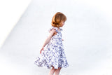 Girl’s Boho Black and white Floral Cotton Flutter Sleeve Peasant Dress