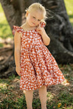 Girl’s Boho Rust and White Floral Cotton Flutter Sleeve Peasant Dress